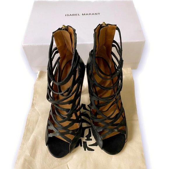 NIB Isabel Marant Paw Black Leather Heeled Sandals size 38 EU - Picture 3 of 16